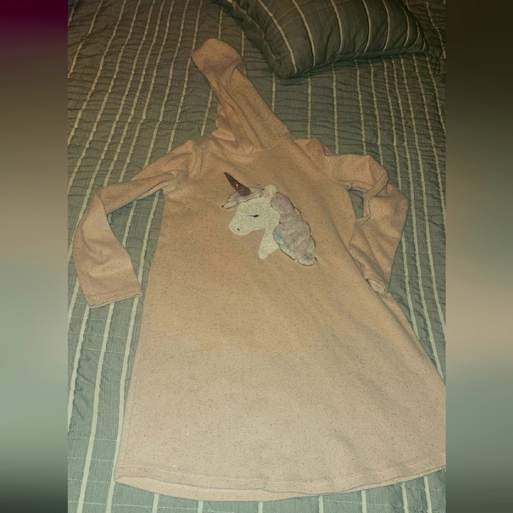 Girl Unicorn pink soft cozy Dress long sleeve glitter sz 8 Rumi +ryder